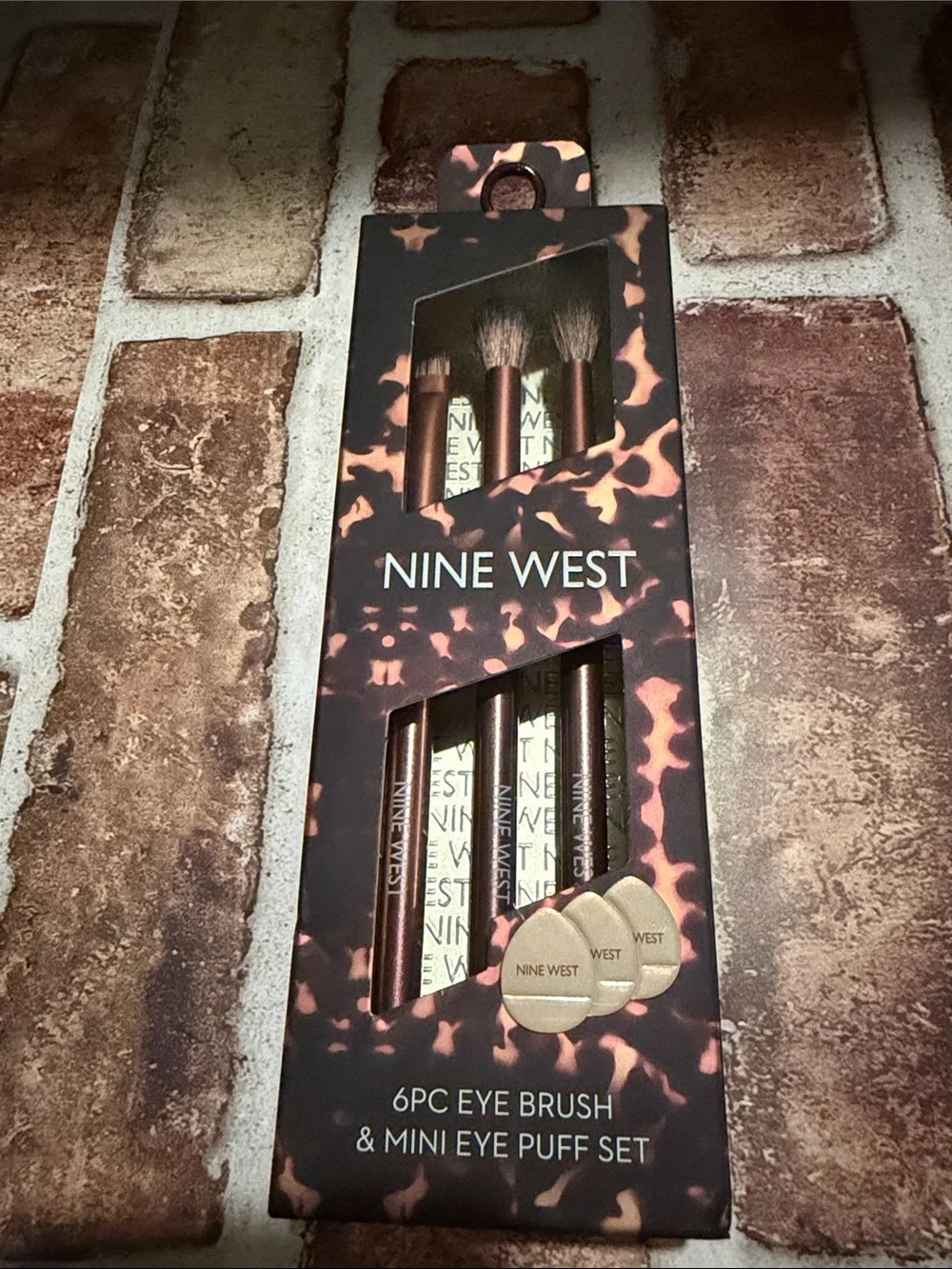 Nine West Brown & Gold 6pc Eye Brush Set with Mini Puff